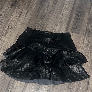Black Ruffled Faux Leather Skirt